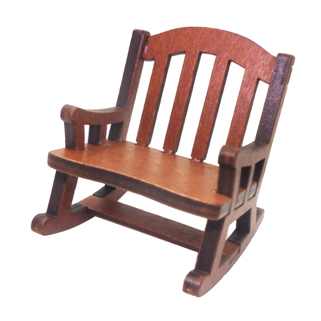 1/12 Dollhouse Miniature Room Furniture Wooden Rocking Chair Woven Seat Handicraft For Girls Dollhouse