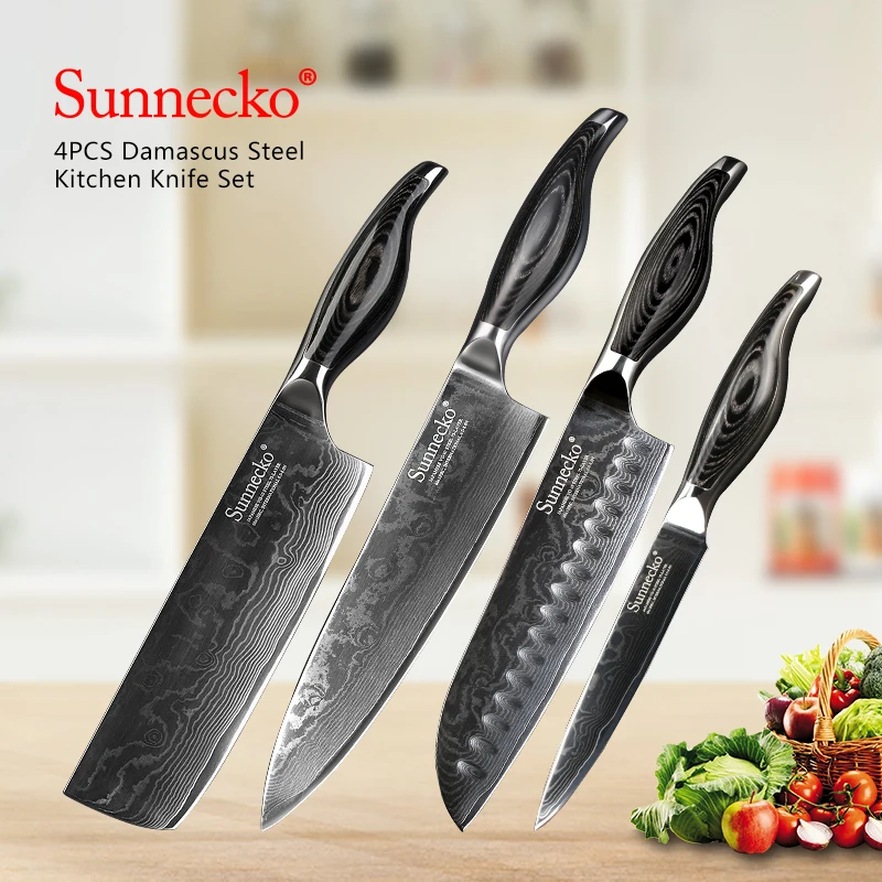 SUNNECKO 4PCS Kitchen Knives Set Utility Chef Cleaver Knife Japanese Damascus VG10 Steel Sharp Pakka Wood Handle Cutting Tools
SUNNECKO 4PCS Kitchen Knives Set Utility Chef Cleaver Knife Japanese Damascus VG10 Steel Sharp Pakka Wood Handle Cutting Tools