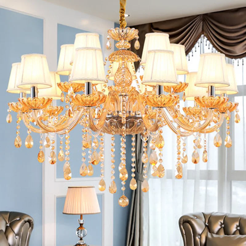 Modern K9 Crystal Chandeliers fabric shades candle light living room dinning room European style Amber glass Chandelier lighting
Modern K9 Crystal Chandeliers fabric shades candle light living room dinning room European style Amber glass Chandelier lighting