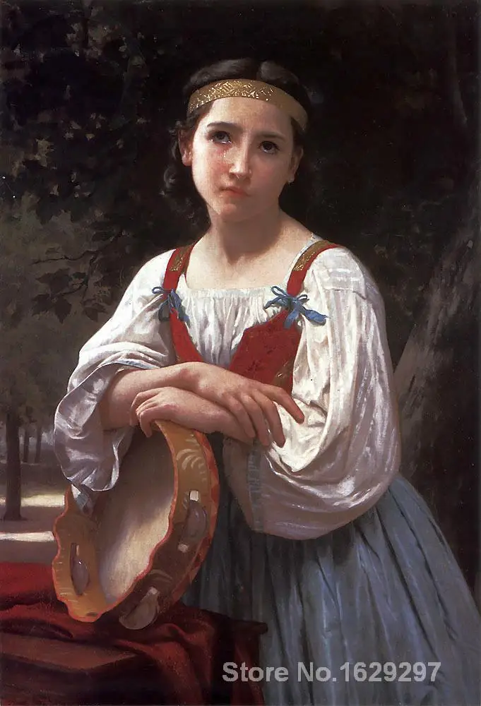 

Paintings for living room wall Gypsy Girl with a Basque Drum William Adolphe Bouguereau High quality Hand painted