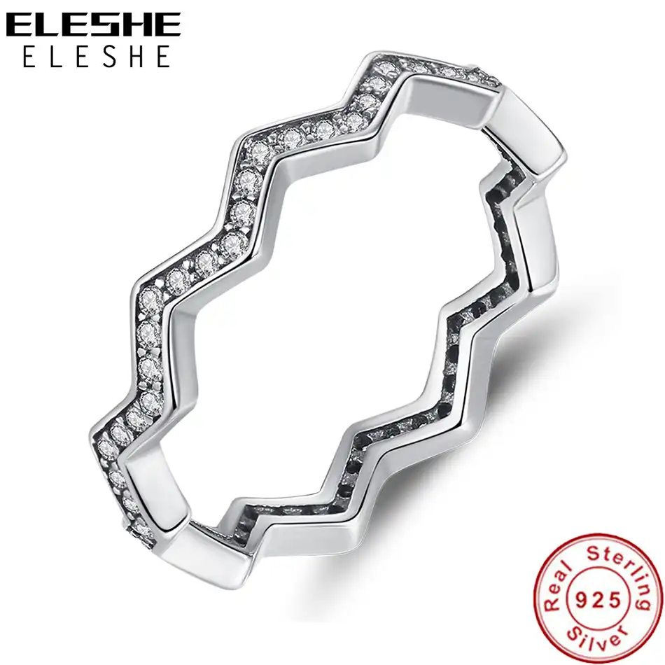 eleshe new fashion simple wave 925 sterling silver rings crystal