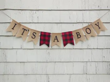 

custom it is a boy Lumberjack woodland birthday burlap Banners baby shower nursery room sign party Buntings garlands Photo Prop