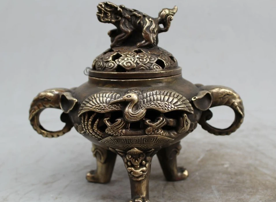 7" China Chinese Dynasty Palace Bronze Lion elephant crane Statue Incense Burner
7" China Chinese Dynasty Palace Bronze Lion elephant crane Statue Incense Burner