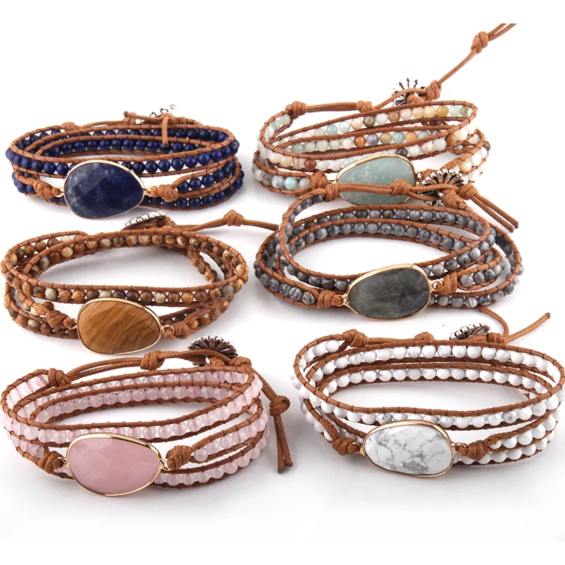 Fashion Beaded Bracelet Jewelry Handmade Long Natural Stones and Stone Charm 3 Strands Wrap Bracelets Drop Shipping
Fashion Beaded Bracelet Jewelry Handmade Long Natural Stones and Stone Charm 3 Strands Wrap Bracelets Drop Shipping