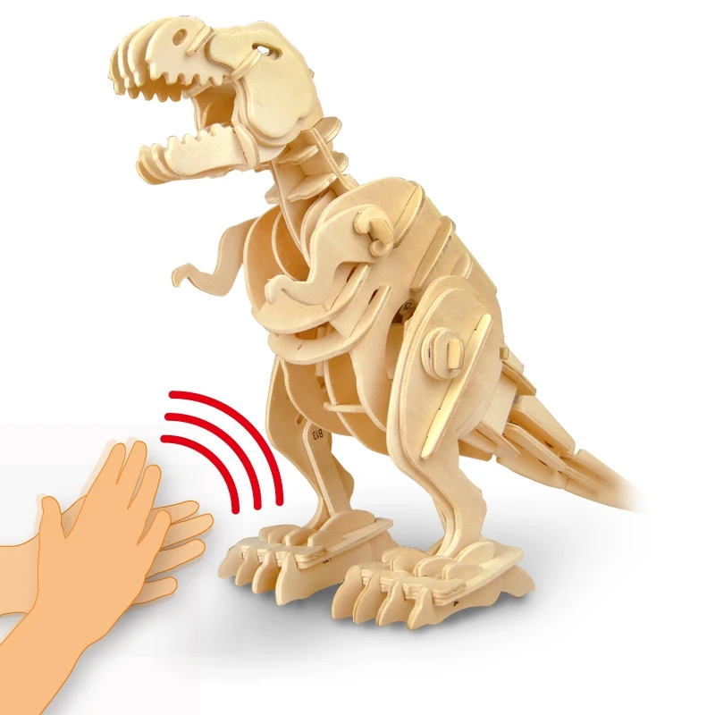 Robotime поделки для прогулок T rex в парк развлечений звук Управление 3D деревянная