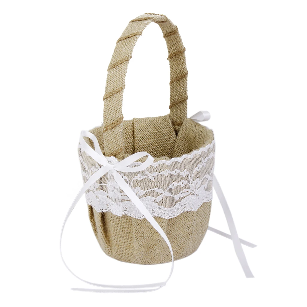 Handmade Vintage Burlap Jute Lace Bow Wedding Party Anniversary Flower Girl Basket
Handmade Vintage Burlap Jute Lace Bow Wedding Party Anniversary Flower Girl Basket