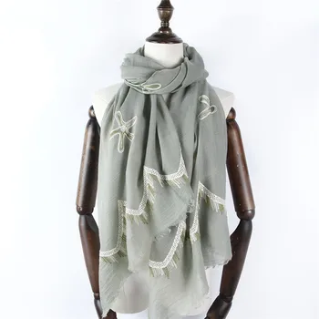 Fashionable high quality wave embroidery big shawl Pure color cotton / linen starfish pattern multi - purpose fringed lady scarf
Fashionable high quality wave embroidery big shawl Pure color cotton / linen starfish pattern multi - purpose fringed lady scarf