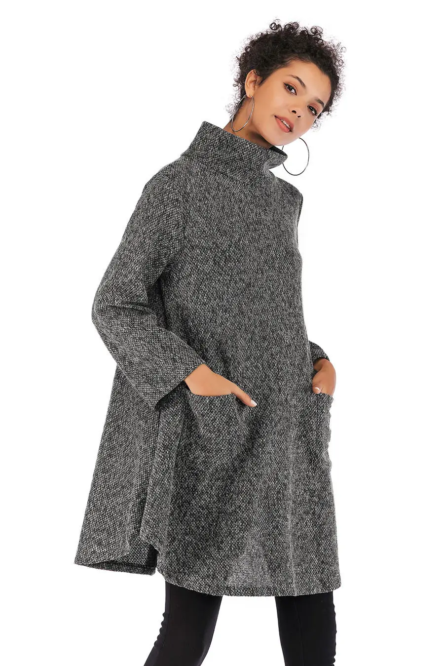 Gladiolus Loose Autumn Winter Women Sweater 2018 Long Sleeve Double Pocket Long Knitted Turtleneck Sweater Women Pullover Coats (12)