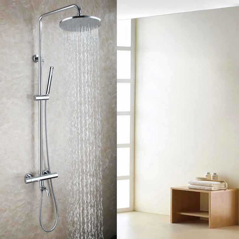 Exposed Bath Thermostatic Shower Mixer Faucet Set 10 Inch Round Rain Bathroom Shower Head Brass Hand Shower
Exposed Bath Thermostatic Shower Mixer Faucet Set 10 Inch Round Rain Bathroom Shower Head Brass Hand Shower