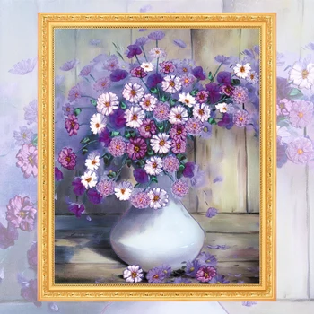 

DIY Ribbon Embroidery Flower Painting Purple Daisy Needlework Cross Stitch Kit Handmade Sewing Wall Art Home Decor C-0315