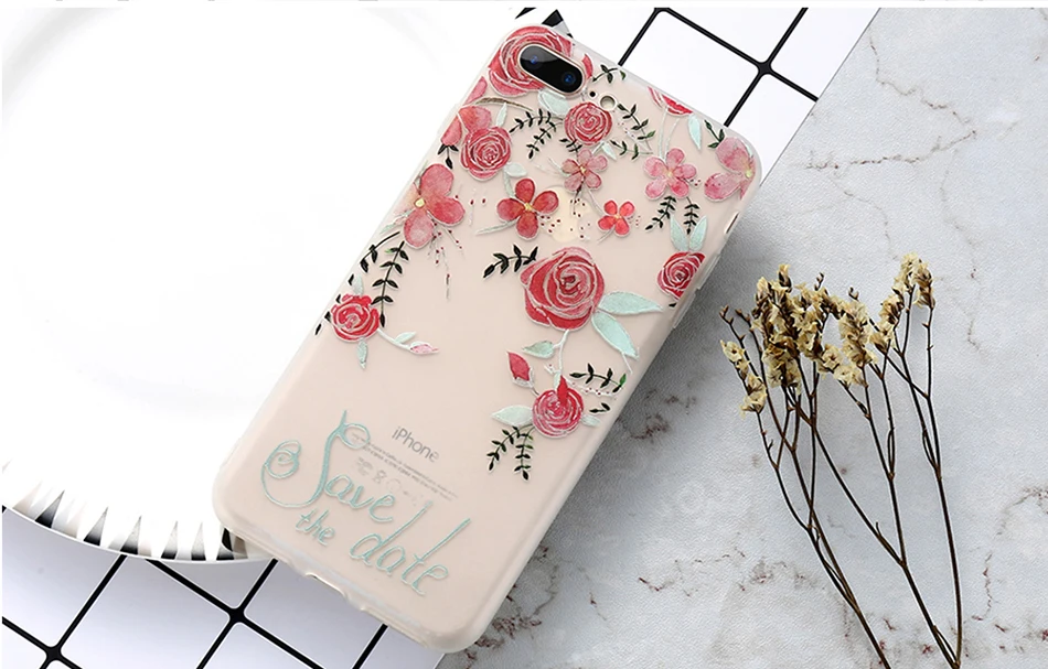 KISSCASE 3D Relief Flower Case For iPhone 8 Plus iPhone 6 Case Sexy Girly Soft Silicon Cover For iPhone 7 iPhone 5S X Case Funda 15