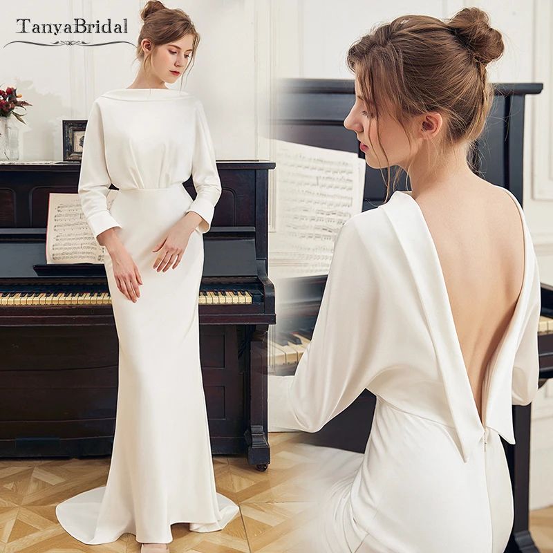Mermaid Soft Satin Wedding Dresses Three Qualter Backless Sexy Bridal Gowns Simple Elegant Vestido De Noiva Special Gown DW086
Mermaid Soft Satin Wedding Dresses Three Qualter Backless Sexy Bridal Gowns Simple Elegant Vestido De Noiva Special Gown DW086