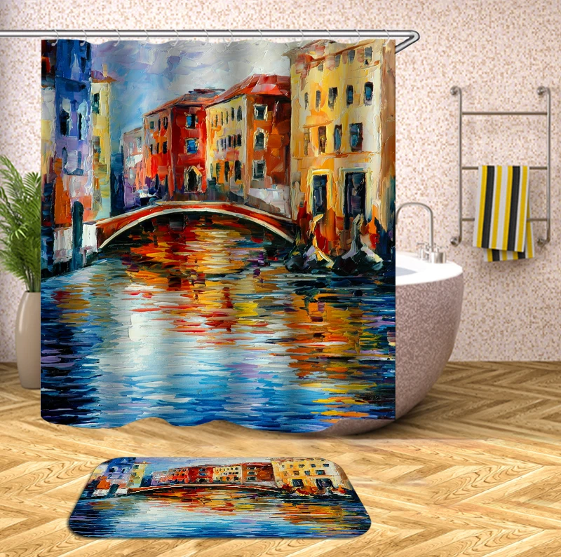 Water city bridge shower curtain art Imagery oil painting 3d bath curtain waterproof castle river bathroom curtain
Water city bridge shower curtain art Imagery oil painting 3d bath curtain waterproof castle river bathroom curtain