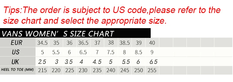 Vans Women Size Chart