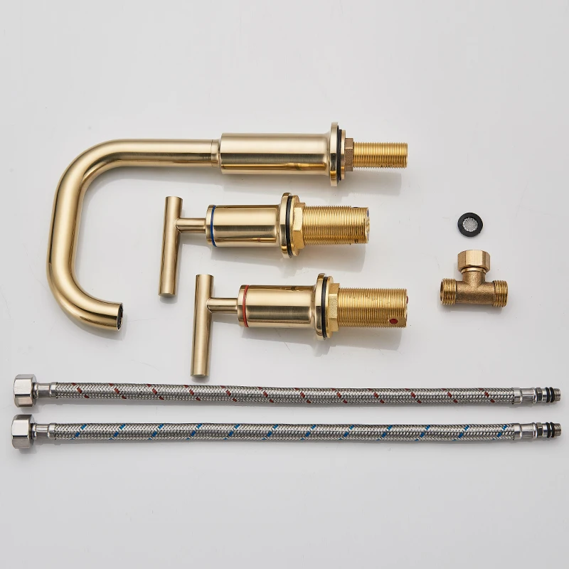 quyanre gappo brushed gold basin faucet widespread hot cold water mixer tap deck mount bathroom shower basin faucet1