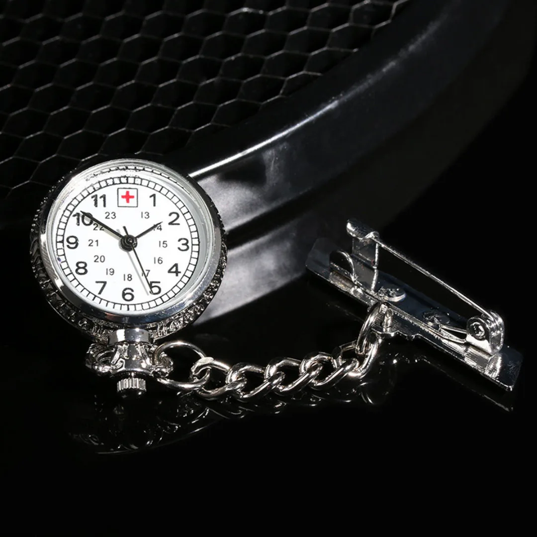 Silver Metal Chain Clip On Nurse Nursing Pendant Pocket Brooch Fob Watch