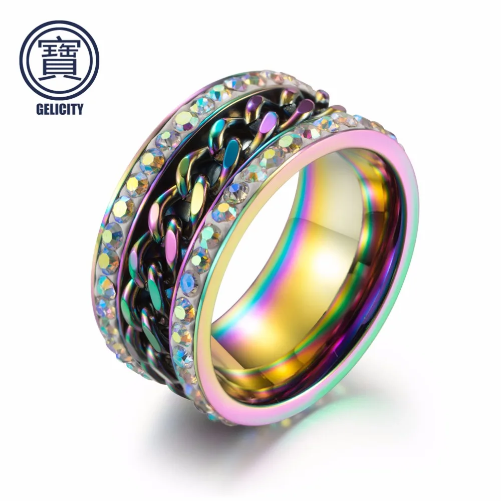 GELICITY Chain Colorful Gold Black Titanium Steel Rotatable Women Ring Square Zirconia Inlay Spinner Ring Rotatable Jewelry
GELICITY Chain Colorful Gold Black Titanium Steel Rotatable Women Ring Square Zirconia Inlay Spinner Ring Rotatable Jewelry
