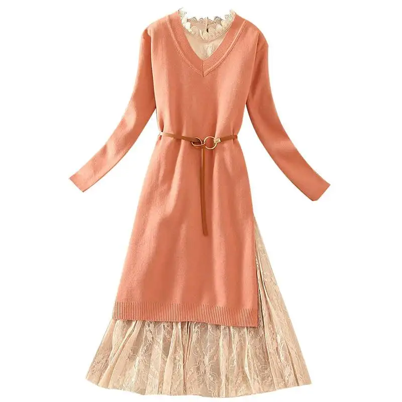 Oshangchaopin Women V-Collar Elegant Long Sleeve Solid Color Knitted Split Dresses+Sweet Lace Vest Dresses 2-piece Clothes Sets
Oshangchaopin Women V-Collar Elegant Long Sleeve Solid Color Knitted Split Dresses+Sweet Lace Vest Dresses 2-piece Clothes Sets