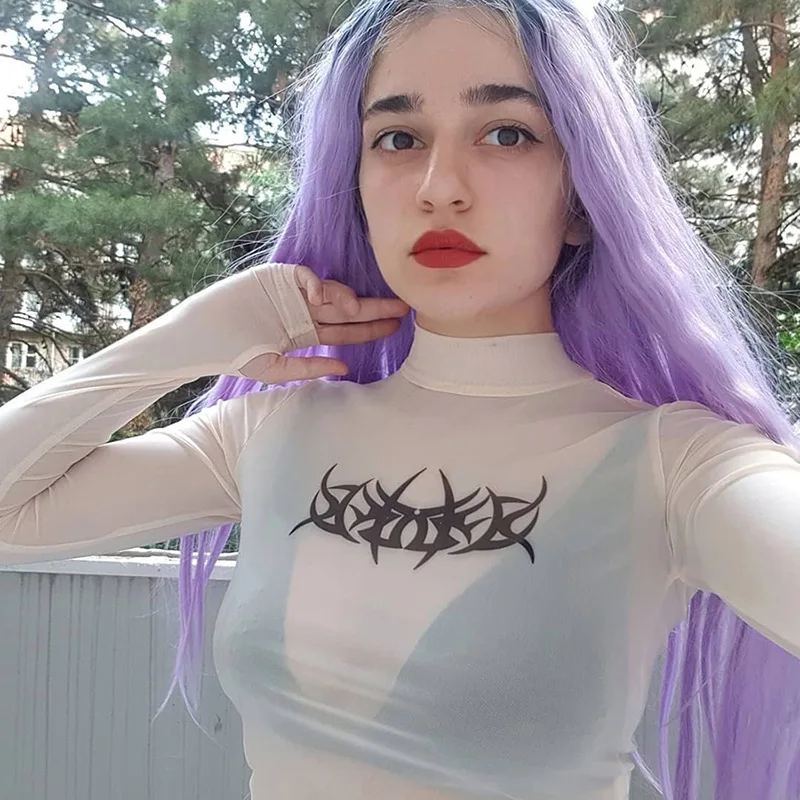 Gothic Women Tshirt Sheer Mesh T Shirt Crop Top 2019 Summer Punk Harajuku Sexy See Through Perspective Long Sleeve T-shirts
Gothic Women Tshirt Sheer Mesh T Shirt Crop Top 2019 Summer Punk Harajuku Sexy See Through Perspective Long Sleeve T-shirts