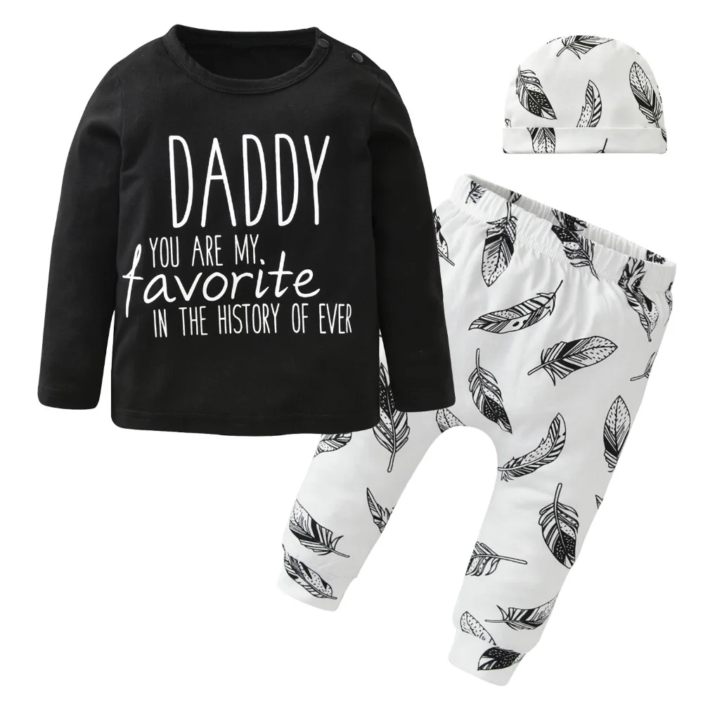New 2019 Autumn Infant Clothing Newborn Baby Boys Girls Clothes Black Long Sleeve Letter Daddy Tops+Pants+Hat Toddler Outfits
New 2019 Autumn Infant Clothing Newborn Baby Boys Girls Clothes Black Long Sleeve Letter Daddy Tops+Pants+Hat Toddler Outfits
