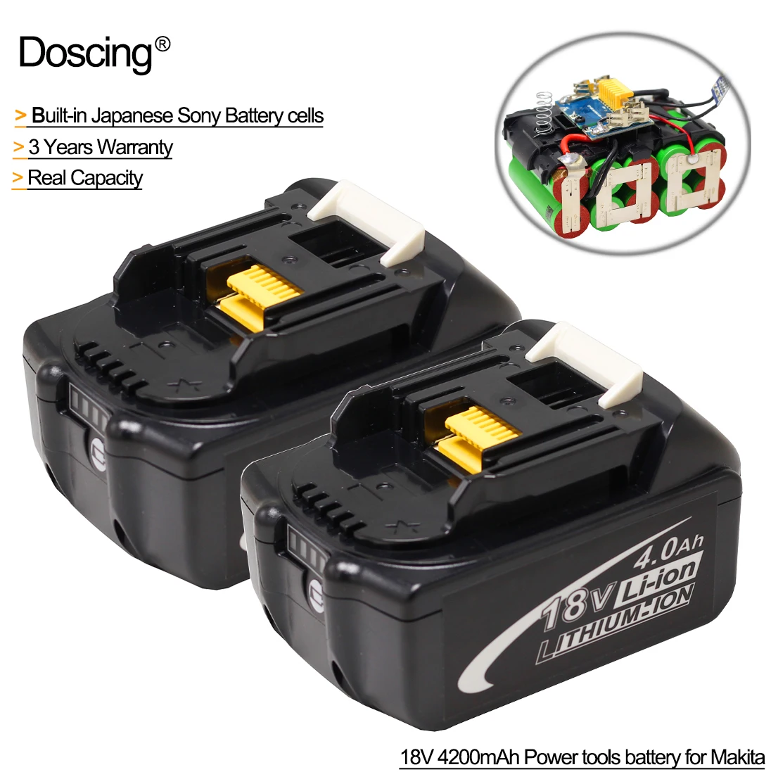 Doscing For Makita 18V 6000mAh 6.0Ah Rechargeable Power Tools Battery with LED Li-ion Replacement LXT BL1860B BL1860 BL1850
Doscing For Makita 18V 6000mAh 6.0Ah Rechargeable Power Tools Battery with LED Li-ion Replacement LXT BL1860B BL1860 BL1850