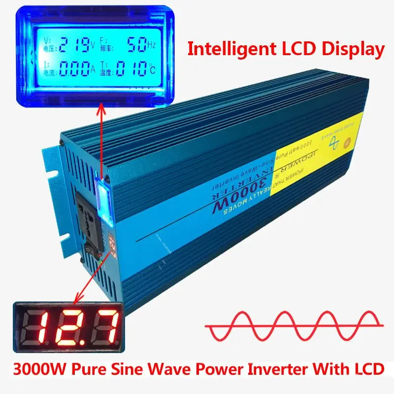 Digital Display 3000W 2500W 1500W Peak Pure Sine Wave Power Inverter DC 12V to AC 220V 230V 240V Converter Supply Solar Power
Digital Display 3000W 2500W 1500W Peak Pure Sine Wave Power Inverter DC 12V to AC 220V 230V 240V Converter Supply Solar Power