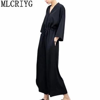 Fashion Black Rompers Womens Jumpsuit Summer Spring Lace Up Wide Leg Jumpsuits Overalls for Women 2019 combinaison femme YQ211
Fashion Black Rompers Womens Jumpsuit Summer Spring Lace Up Wide Leg Jumpsuits Overalls for Women 2019 combinaison femme YQ211