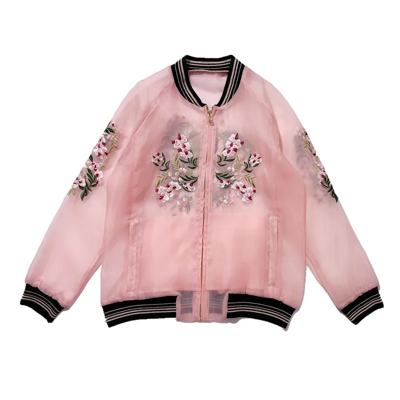 Women organza flower embroidery jacket sexy summer thin section sun protection female student loose baseball uniform
Women organza flower embroidery jacket sexy summer thin section sun protection female student loose baseball uniform