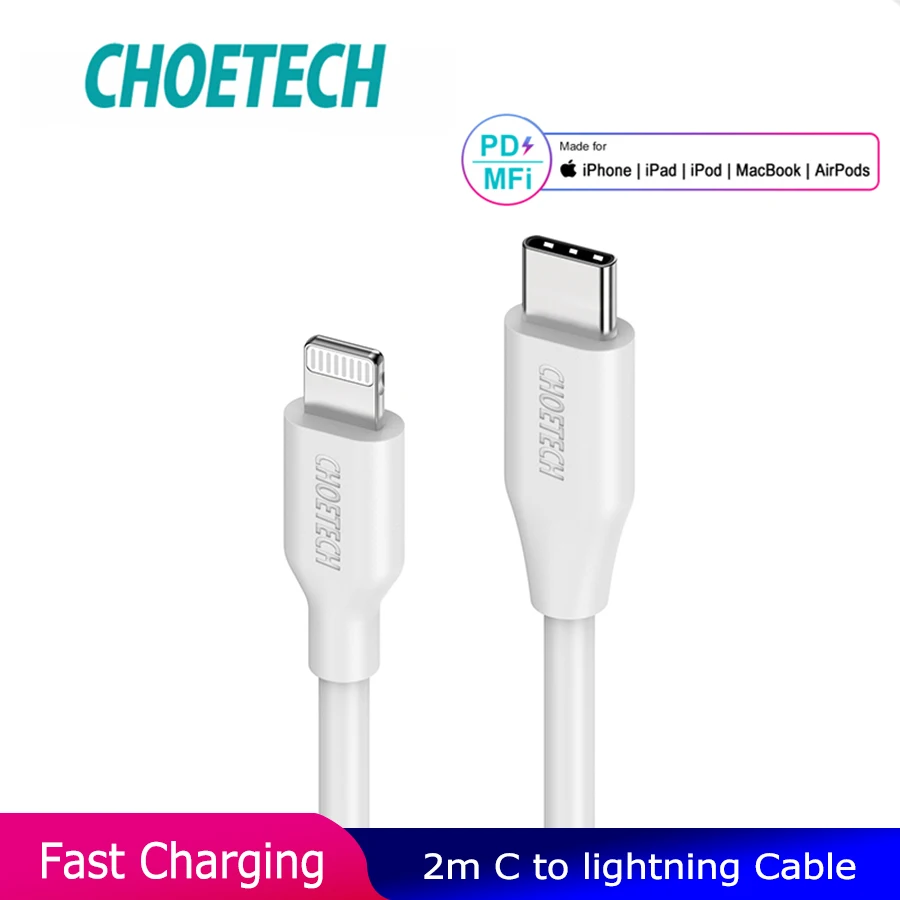 CHOETECH MFi PD Cable USB 2M C to Lightning Cable Fast Charging Syncing Cord Compatible for iPhone X/XS/XR/XS MAX/8/8 Plus iPad
CHOETECH MFi PD Cable USB 2M C to Lightning Cable Fast Charging Syncing Cord Compatible for iPhone X/XS/XR/XS MAX/8/8 Plus iPad