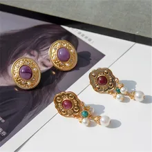 Brincos palácio barroco roxo indiano jóias clipe brincos 925 brincos de prata do vintage jóias boucle d'oreille femme 2019(China)