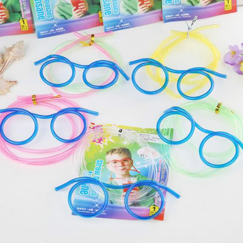 

Fun soft plastic straw funny glasses flexible drinking toys party joke tube tools kids baby birthday party toys