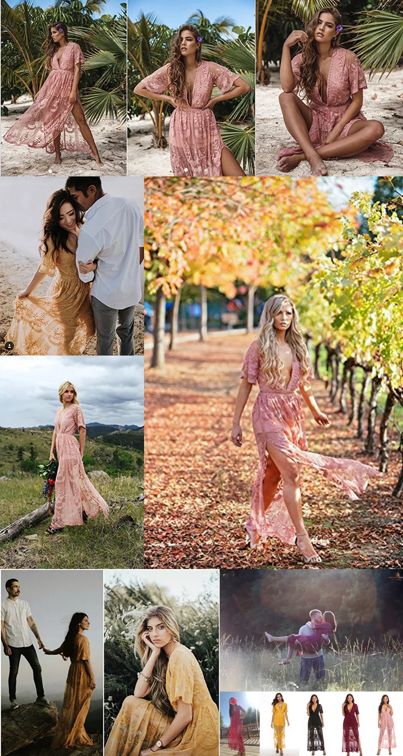  Sexy High Waist Side Split Lace Maxi Dress 