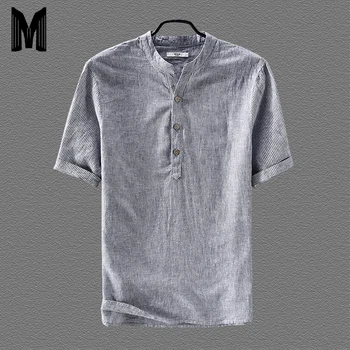 2019 Summer Mens Pullover Shirts Cotton Linen Shorts Sleeve Striped Slim Fit Mandarin Collar Tops Brand Clothing Y1691
2019 Summer Mens Pullover Shirts Cotton Linen Shorts Sleeve Striped Slim Fit Mandarin Collar Tops Brand Clothing Y1691