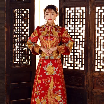 Vintage Women Marriage Dress Chinese Style Wedding Cheongsam Phoenix Flower Qipao Set Classic Bride Toast Clothing Vestidos
Vintage Women Marriage Dress Chinese Style Wedding Cheongsam Phoenix Flower Qipao Set Classic Bride Toast Clothing Vestidos
