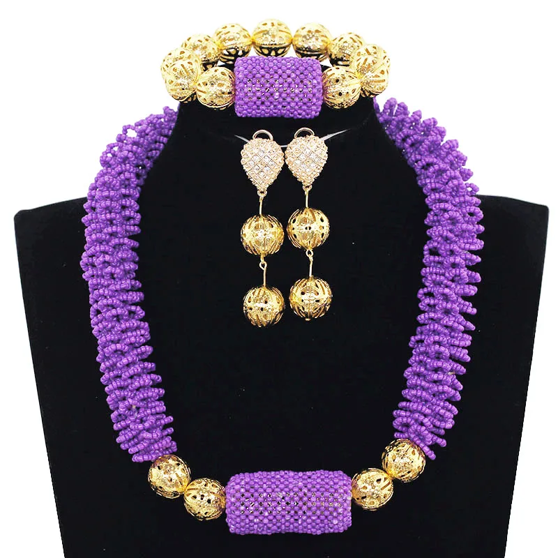 Trendy Handmade Nigerian Beaded Bridal Jewelry Set Latest Purple Beads Chunky African Jewelry Sets Gold Jewelry Accessory ABH550
Trendy Handmade Nigerian Beaded Bridal Jewelry Set Latest Purple Beads Chunky African Jewelry Sets Gold Jewelry Accessory ABH550
