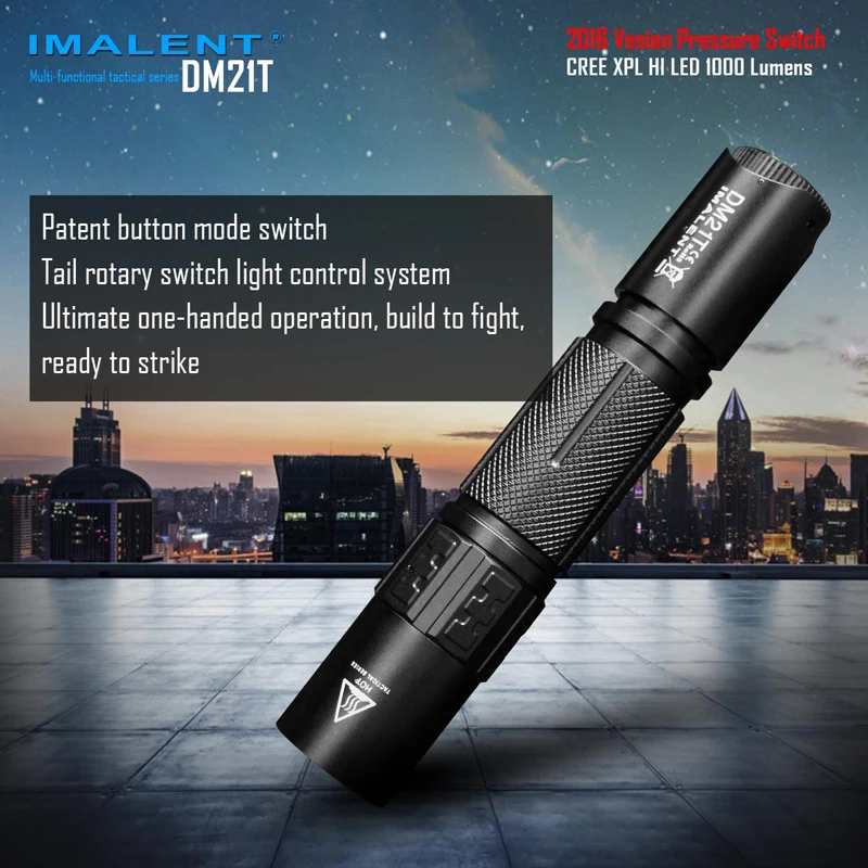 

2016 IMALENT DM21T CREE XPL HI LED 1000 Lumens USB Rechargeable Multi-functional Tactical Flashlight with 18650 Li-ion Battery