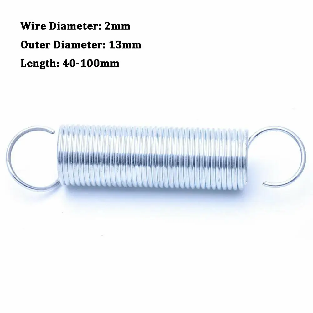 1Pcs Tension Spring With Hook White Zinc Plated Outer Diameter 13mm Extension Spring Wire Diameter 2mm Length 40-100mm
1Pcs Tension Spring With Hook White Zinc Plated Outer Diameter 13mm Extension Spring Wire Diameter 2mm Length 40-100mm