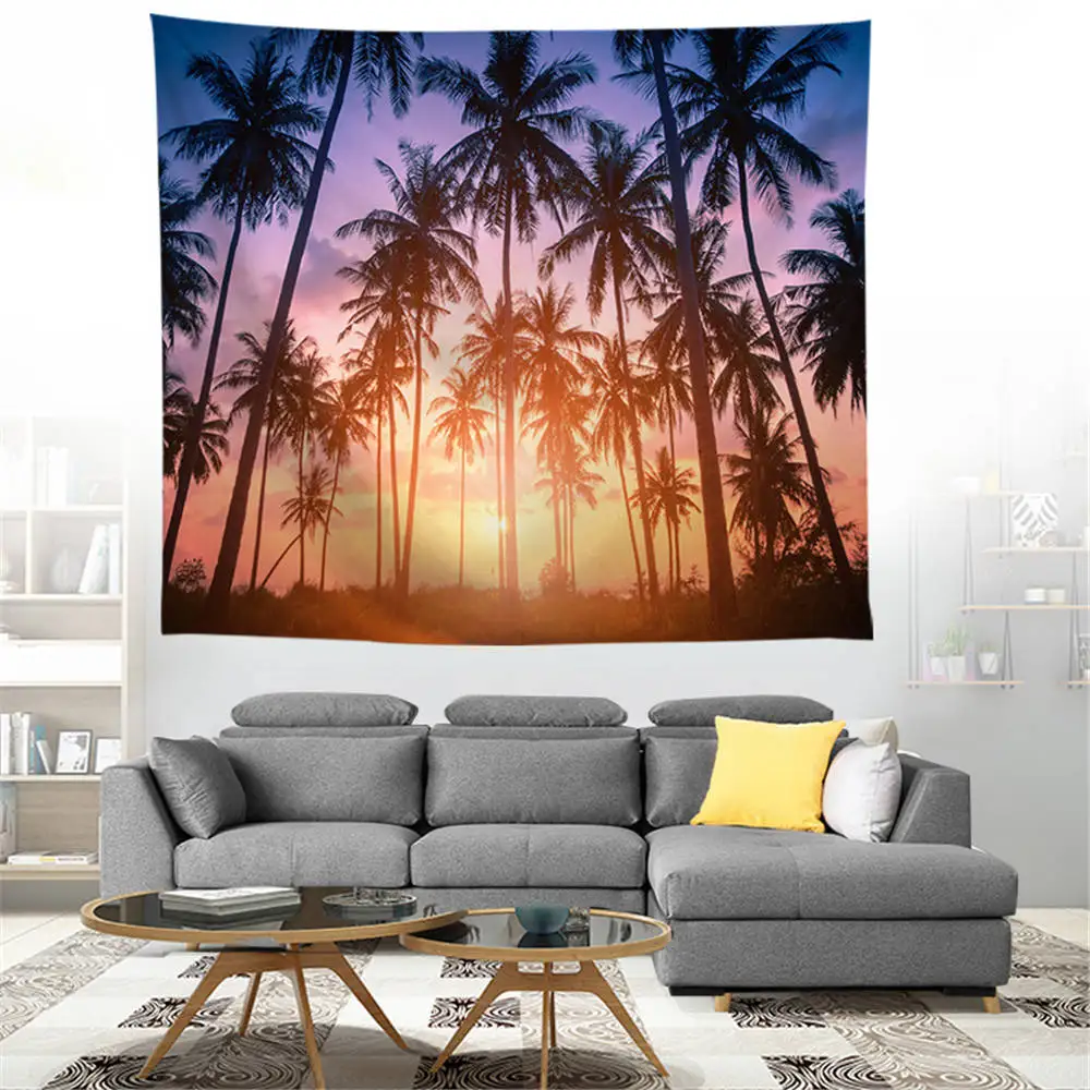 

ZEIMON Hawaii Palm Tree Cozy Sunset Natural Scenery Wall Hanging Mural Coconut Tree Printed Microfiber Tapestry Bedroom Decor