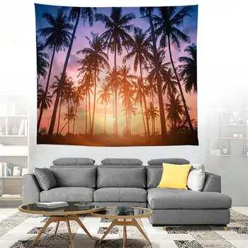 

ZEIMON Hawaii Palm Tree Cozy Sunset Natural Scenery Wall Hanging Mural Coconut Tree Printed Microfiber Tapestry Bedroom Decor