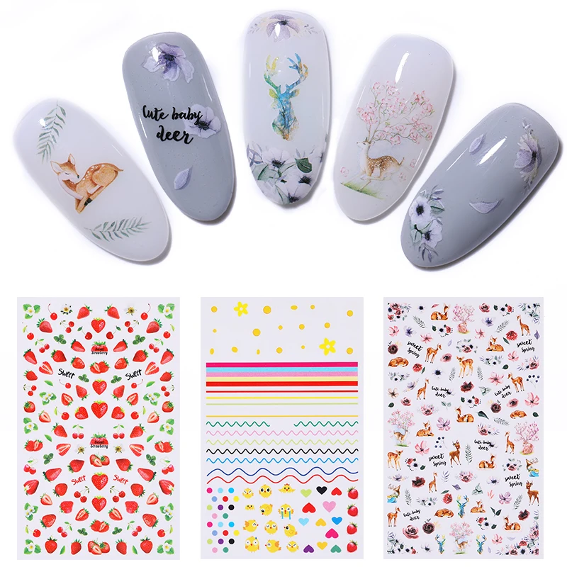 Strawberry Animals 3D Nail Art Stickers Flower Rose Elk Self Adhesive Transfer Decals Slider Tips DIY Nail Art Decoration
Strawberry Animals 3D Nail Art Stickers Flower Rose Elk Self Adhesive Transfer Decals Slider Tips DIY Nail Art Decoration