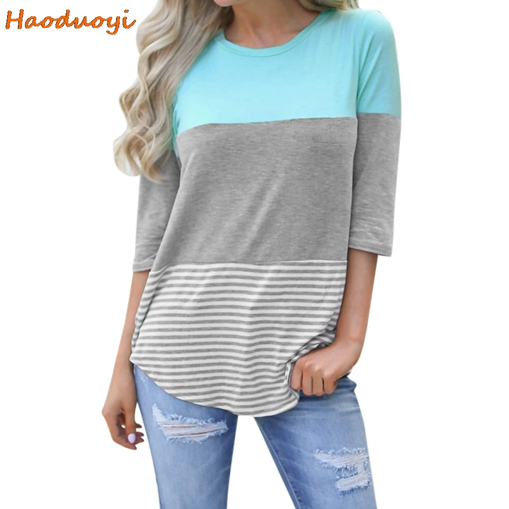 Haoduoyi Women Casual Loose Striped Patchwork Lace Three Quarter Sleeve Shirts High Quality Women t-shirt 2019 Spring And Summer
Haoduoyi Women Casual Loose Striped Patchwork Lace Three Quarter Sleeve Shirts High Quality Women t-shirt 2019 Spring And Summer