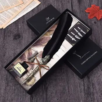 Feather Pen Vintage Handmade Feather Quill Dip Fountain Pen with Ink Nibs English Calligraphy Writing Stationery Wedding Gift
Feather Pen Vintage Handmade Feather Quill Dip Fountain Pen with Ink Nibs English Calligraphy Writing Stationery Wedding Gift