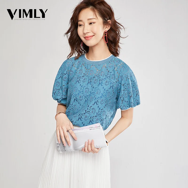 Vimly Elegant Lace Blouse Shirt Sexy Hollow Out Embroidery Feminine Peacock Blue Blouse Women Puff Sleeve Summer Street Wear
Vimly Elegant Lace Blouse Shirt Sexy Hollow Out Embroidery Feminine Peacock Blue Blouse Women Puff Sleeve Summer Street Wear