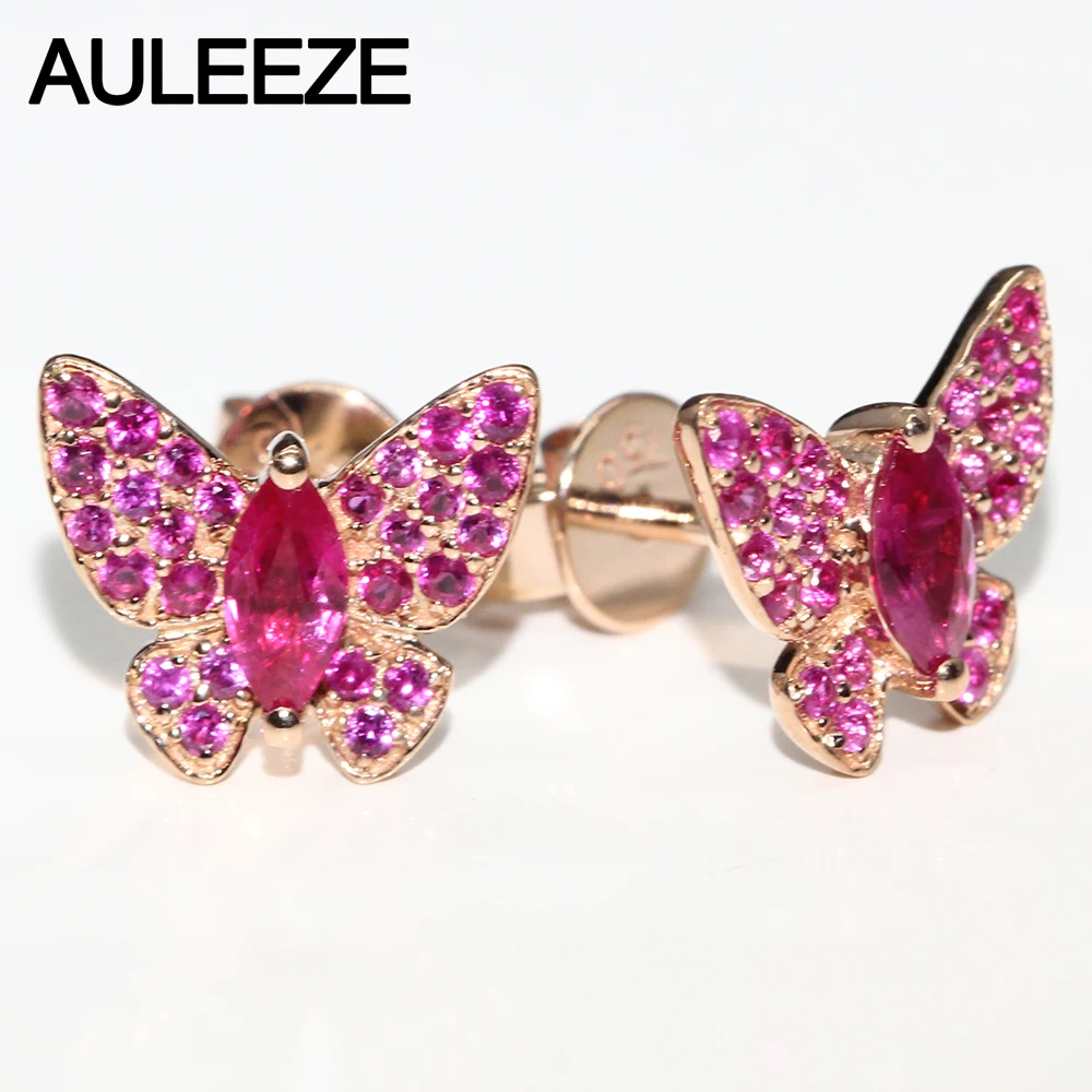 Image Unique Butterfly Design Marquise Cut Natural Ruby Earrings 18K Rose Gold Earrings Real Gemstone Stud Earrings Christmas Gifts