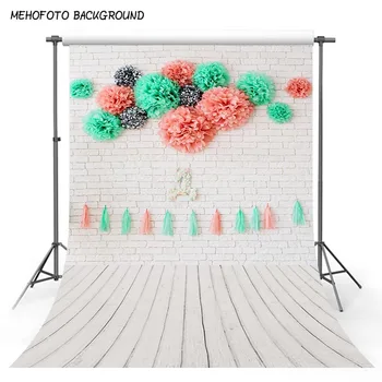 5x7ft Vinyl photo background White brick wall with colored flowers for birthday party baby shower Photo Studio Custom size
5x7ft Vinyl photo background White brick wall with colored flowers for birthday party baby shower Photo Studio Custom size