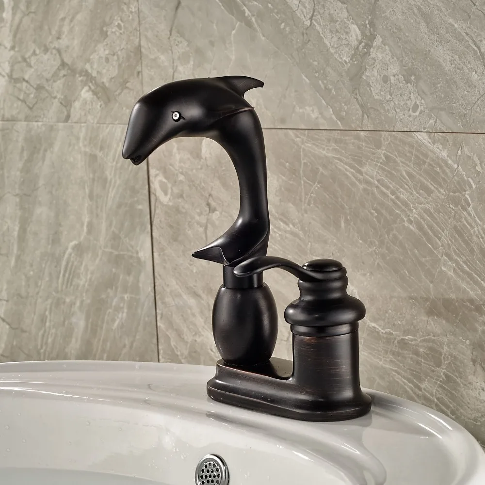Animal Shape Basin Faucet Deck Mounted One Hole Hot&Cold Tap Oil Rubbed Bronze