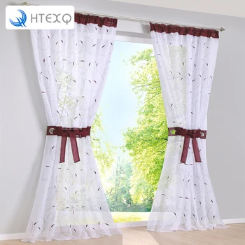 HTEXQ Spring 2018 New Style Embroidered Voile Sheer Floral Sitting Room Window Curtains for Living Room Tab Tape Top Curtains