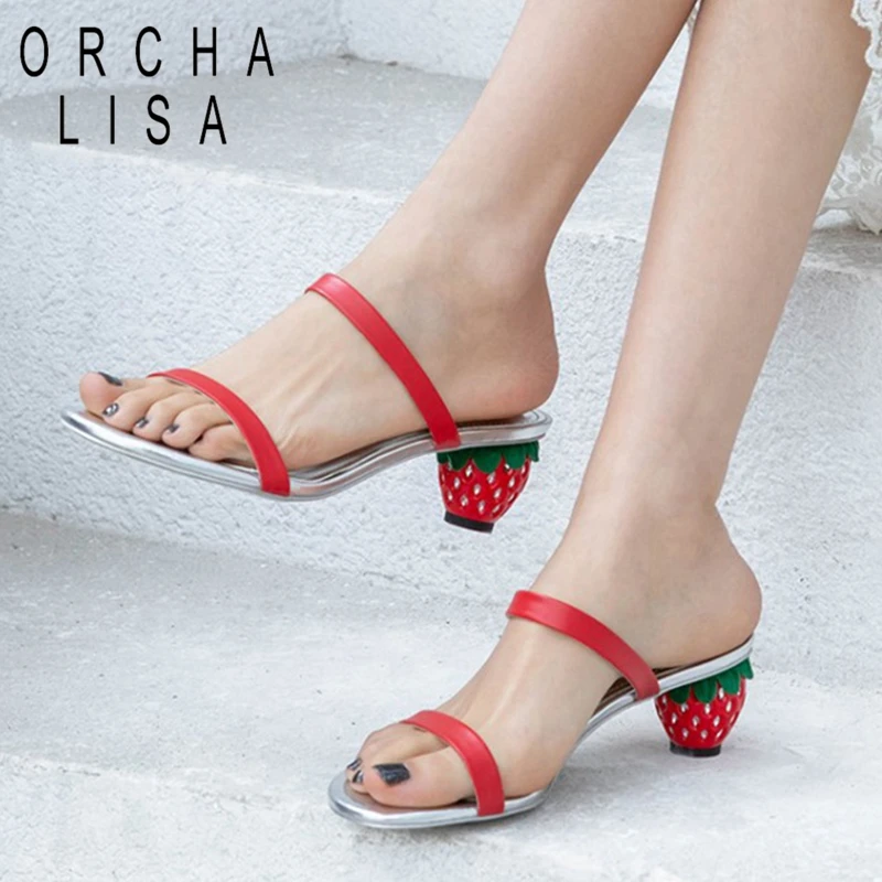 ORCHA LISA Genuine Leather Cute Mules Women Slippers Open Toe 5cm strawberry Heels Slides Female Mules Summer Woman Shoes size39
ORCHA LISA Genuine Leather Cute Mules Women Slippers Open Toe 5cm strawberry Heels Slides Female Mules Summer Woman Shoes size39