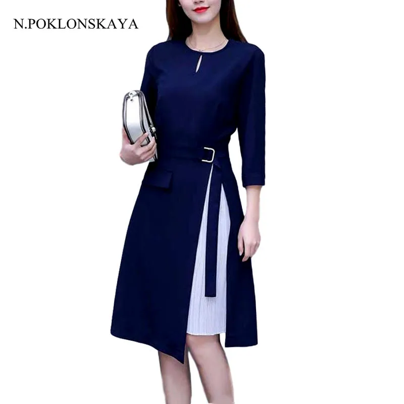 Sexy Women Autumn Dress Stitching Three Quarter Sleeve Side Slit Knee-Length A-Line Dresses Elegant Office vestidos de festa
Sexy Women Autumn Dress Stitching Three Quarter Sleeve Side Slit Knee-Length A-Line Dresses Elegant Office vestidos de festa