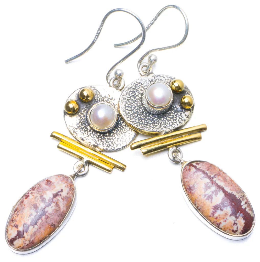 Natural Two Tones Spot Jade and River Pearl Handmade Unique 925 Sterling Silver Earrings 2.25" Y0653
Natural Two Tones Spot Jade and River Pearl Handmade Unique 925 Sterling Silver Earrings 2.25" Y0653